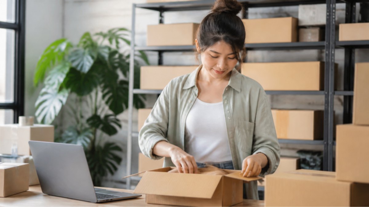 Seller packing e-commerce orders