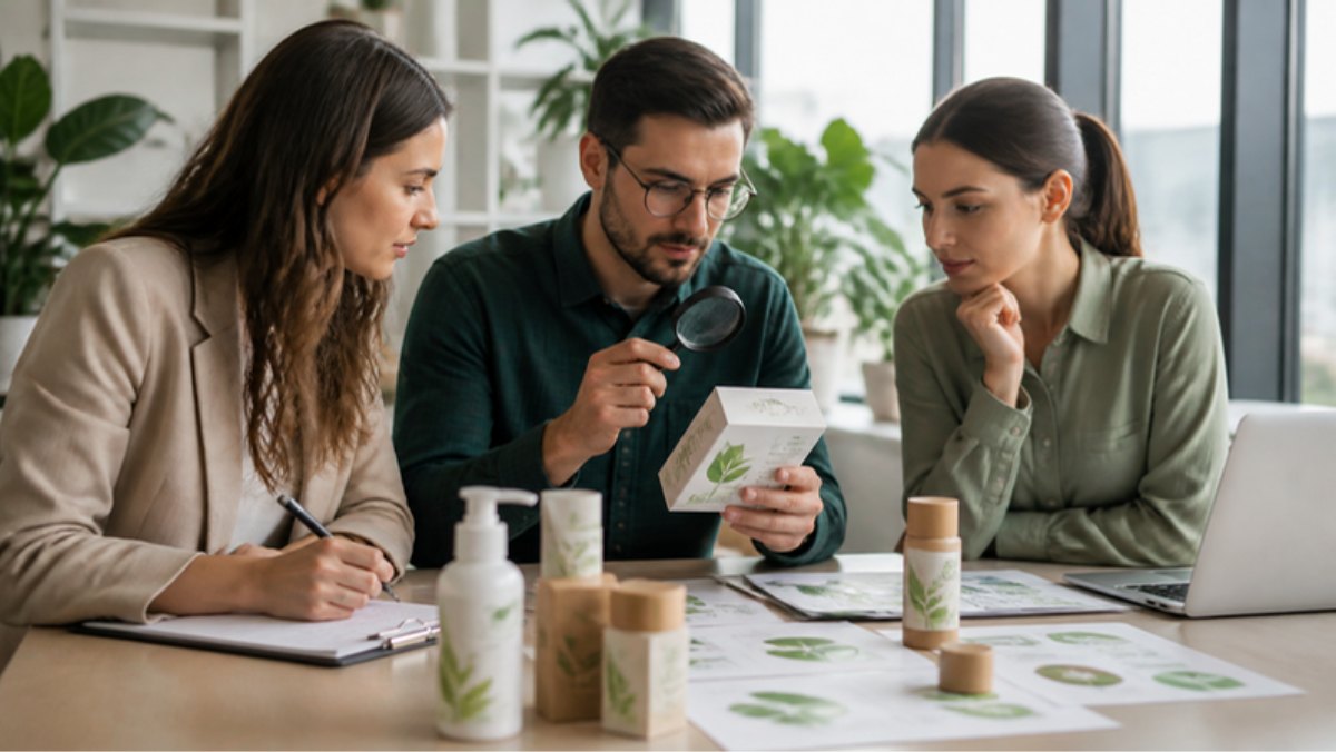 Team reviewing claims on eco products